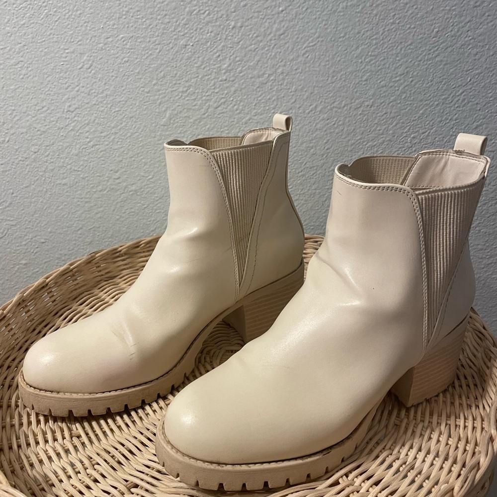MIA Bone or Cream Chunky Heel Booties